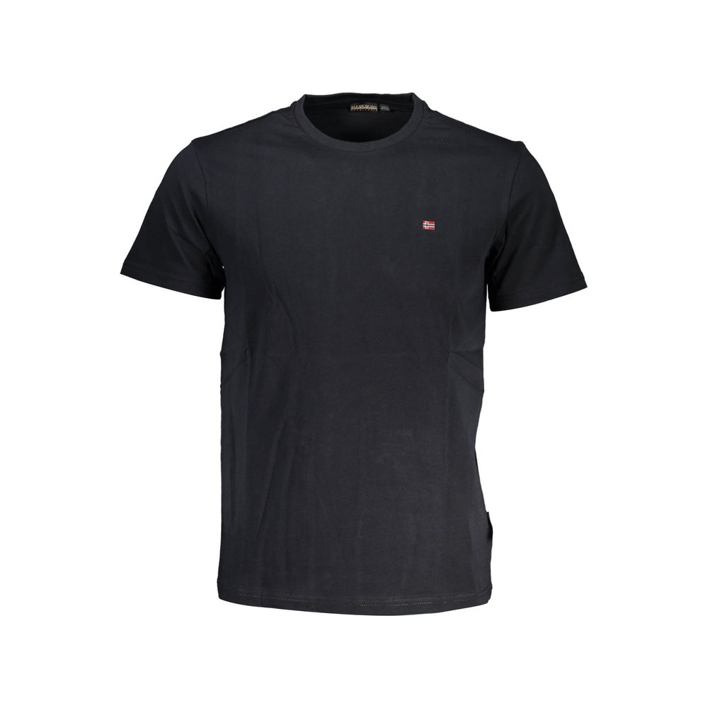 Napapijri Black Cotton Men T-Shirt with short sleeves, crew neck, and logo embroidery, crafted from premium cotton for comfort and durability.