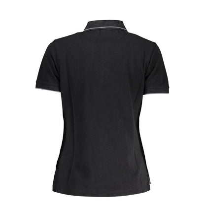 Back view of Napapijri Black Cotton Women Polo Shirt showcasing sleek style and intricate detailing.