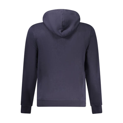Back view of Napapijri Blue Cotton Men's Hoodie showcasing hood and regular fit.