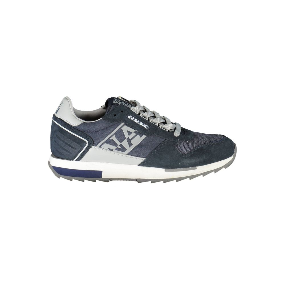 Napapijri Blue Leather Mens Sneaker with stylish contrast blue and gray design, perfect for trendsetters seeking bold footwear.