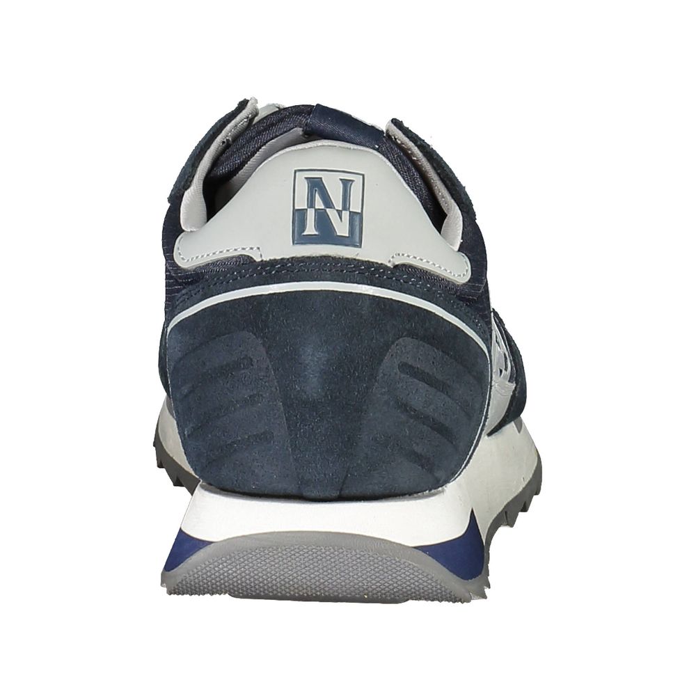 Rear view of Napapijri Blue Leather Mens Sneaker showcasing logo and design details.