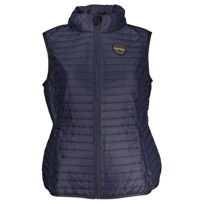 Napapijri Blue Polyester Women's Jacket with logo, sleeveless design, and zip front for stylish layering.