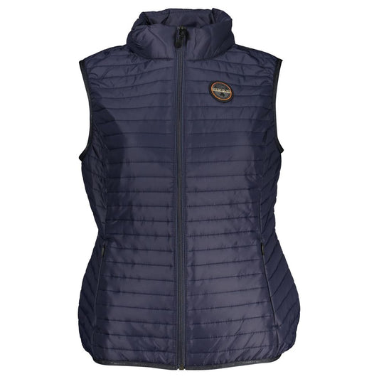 Napapijri Blue Polyester Women's Jacket with logo, sleeveless design, and zip front for stylish layering.