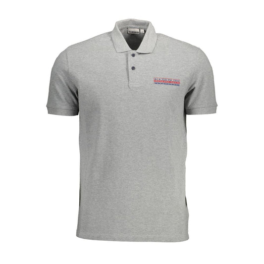 Grey Napapijri Brown Cotton Men Polo Shirt with logo detail, short sleeves, and buttoned collar for elegant casual wear.
