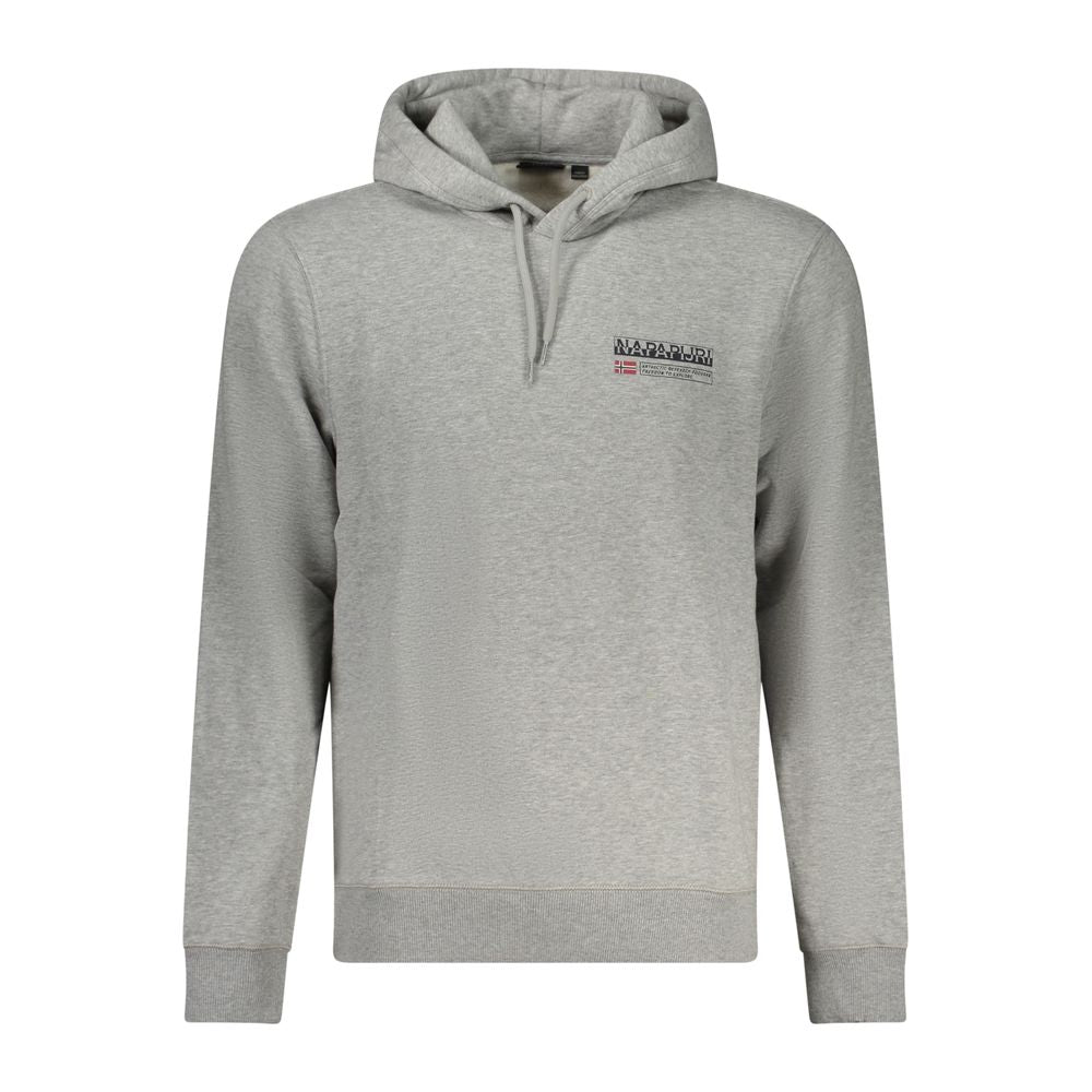 Napapijri Gray Cotton Men Sweater with logo print and hood, regular fit for casual sophistication and modern style.