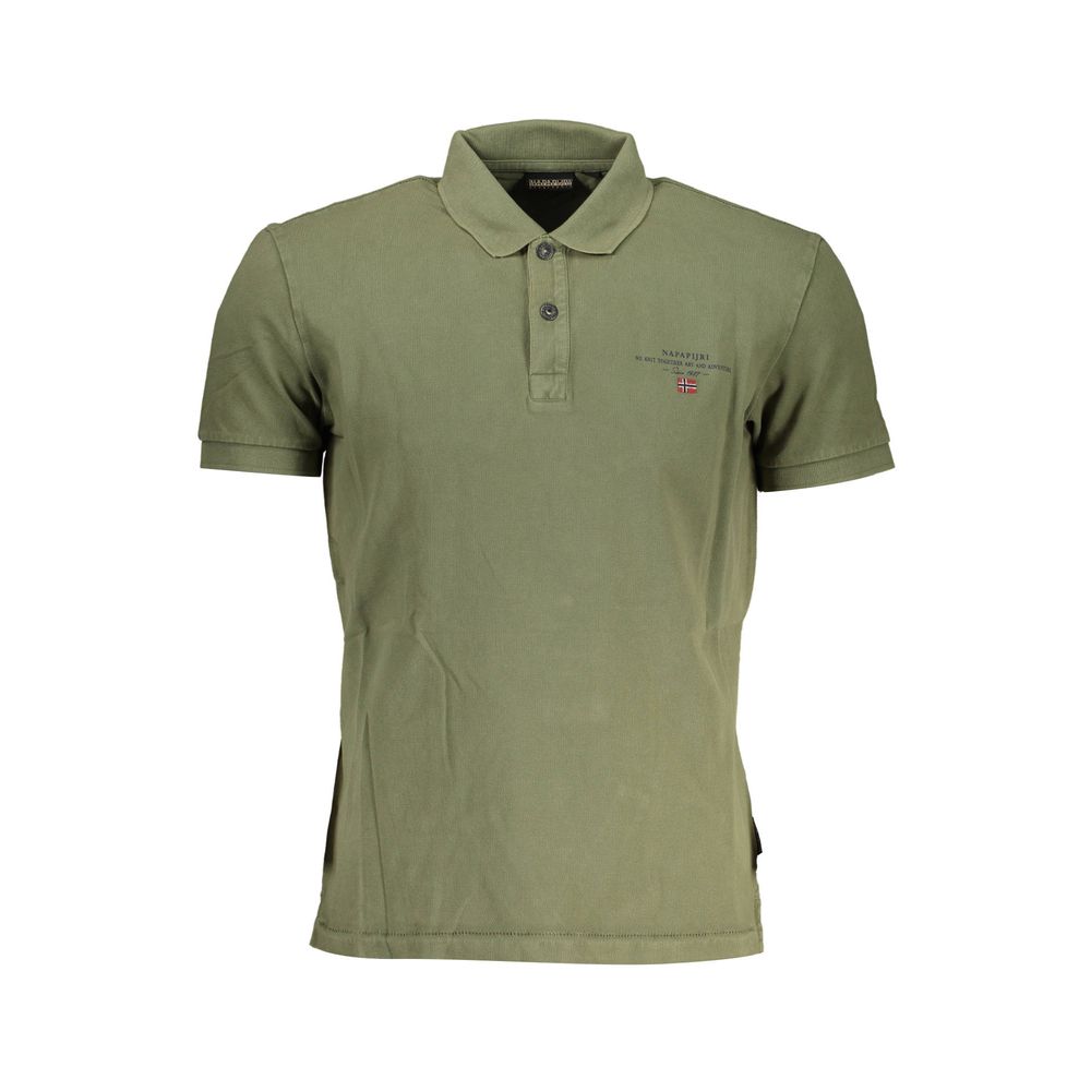 Napapijri Green Cotton Men Polo Shirt with short sleeves and embroidery detail, perfect for the modern fashion-conscious man.