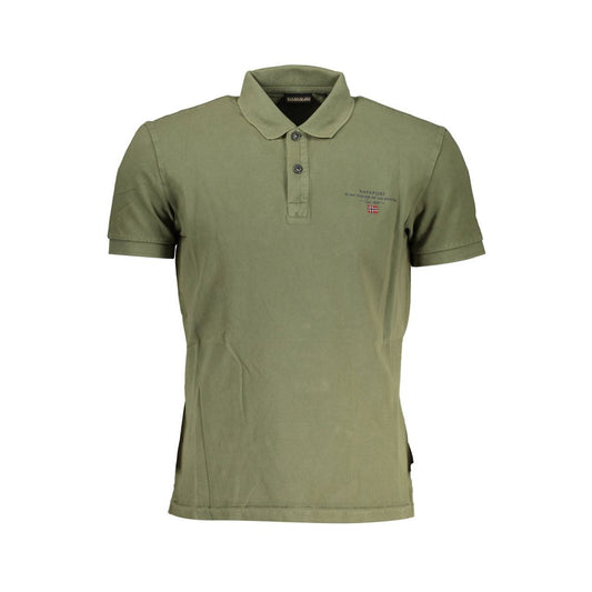 Napapijri Green Cotton Men Polo Shirt with short sleeves and iconic logo, featuring classy print and embroidery details. Perfect for modern men.