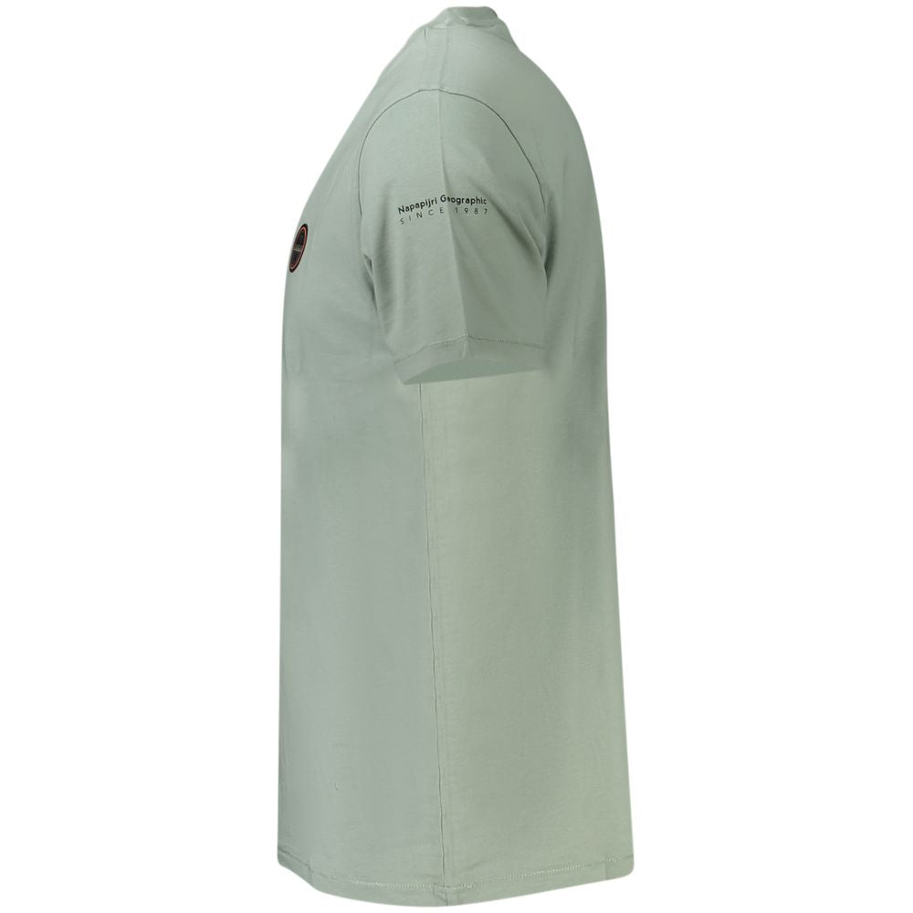 Side view of Napapijri Green Cotton Men T-Shirt showcasing organic cotton material and iconic logo