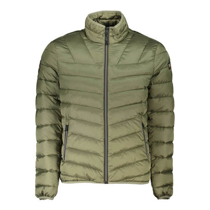 Napapijri Green Polyamide Men Jacket with zip closure and versatile pockets, featuring stylish design for the modern explorer.