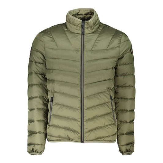 Napapijri Green Polyamide Men Jacket with sleek zip closure and four pockets, perfect for modern explorers seeking stylish outerwear.