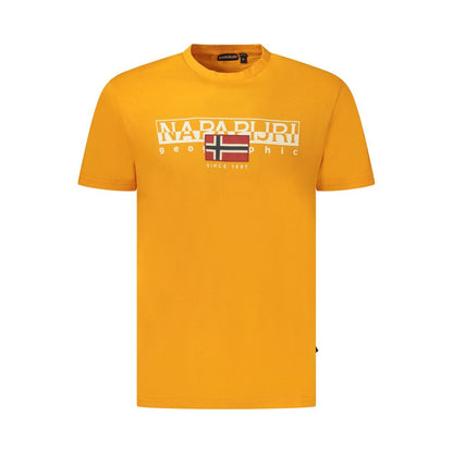 Napapijri Orange Organic Cotton Men T-Shirt with logo, short sleeves, and crew neck design.