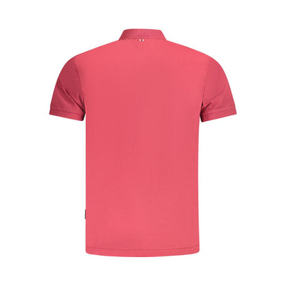 Back view of Napapijri Red Cotton Men Polo Shirt showcasing short sleeves and subtle embroidery.