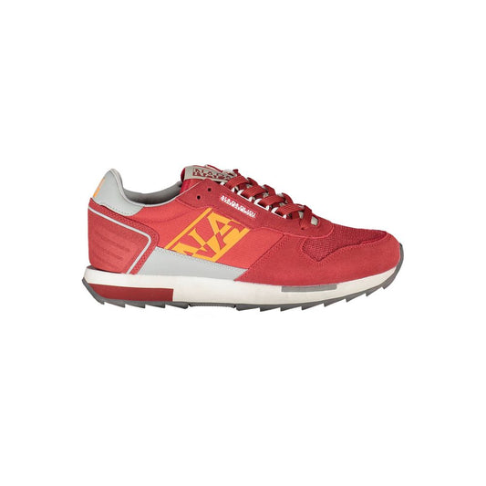 Napapijri Red Leather Men Sneaker with bold design and contrasting laces.