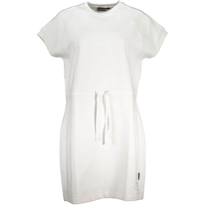 Napapijri White Cotton Dress with short sleeves, crew neck, and logo detail, ideal for sporty and casual occasions.