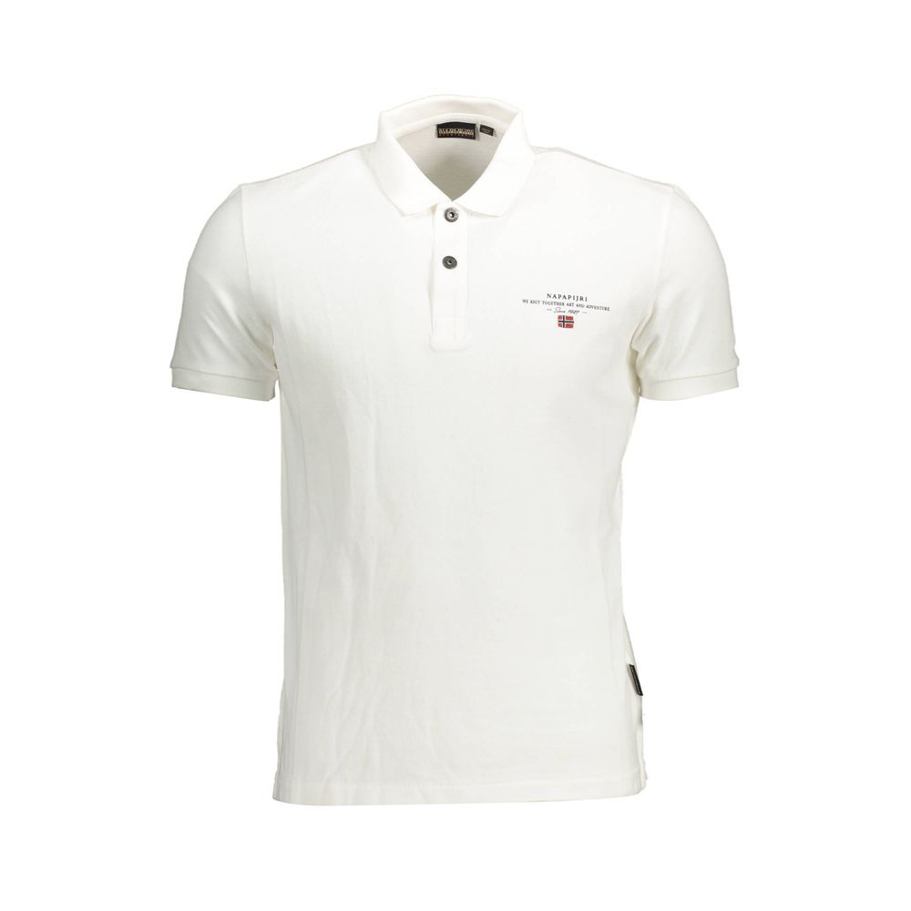 Napapijri White Cotton Men Polo Shirt with logo and embroidery details, ideal for casual occasions, offering a comfortable and stylish fit.