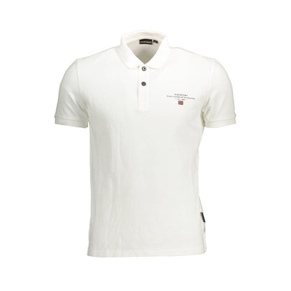 Napapijri White Cotton Men Polo Shirt with logo and embroidery details, ideal for casual occasions, offering a comfortable and stylish fit.