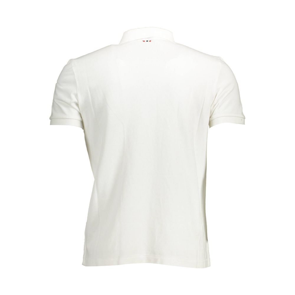 Back view of Napapijri White Cotton Men Polo Shirt with logo embroidery and print details.