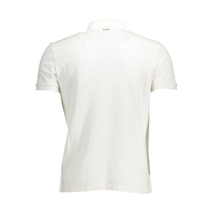 Back view of Napapijri White Cotton Men Polo Shirt with logo embroidery and print details.