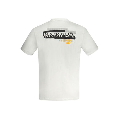 Napapijri White Cotton T-Shirt with logo print, short sleeves, crew neck, and regular fit, made from 100% organic cotton.