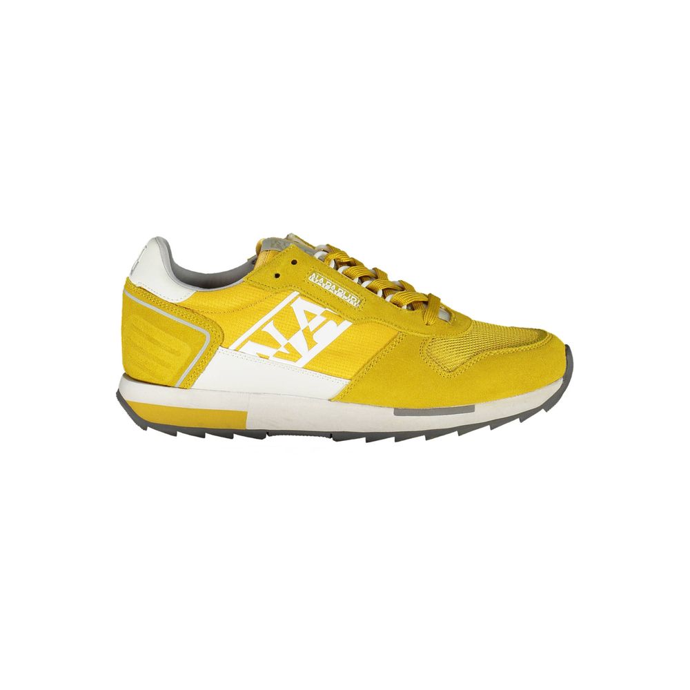 Napapijri Yellow Leather Men Sneaker with dynamic design and contrasting accents, perfect for stylish individuals.