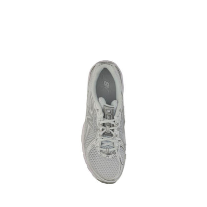 Top view of New Balance White Polyurethane Athletic Sneakers with mesh details and lace-up closure.