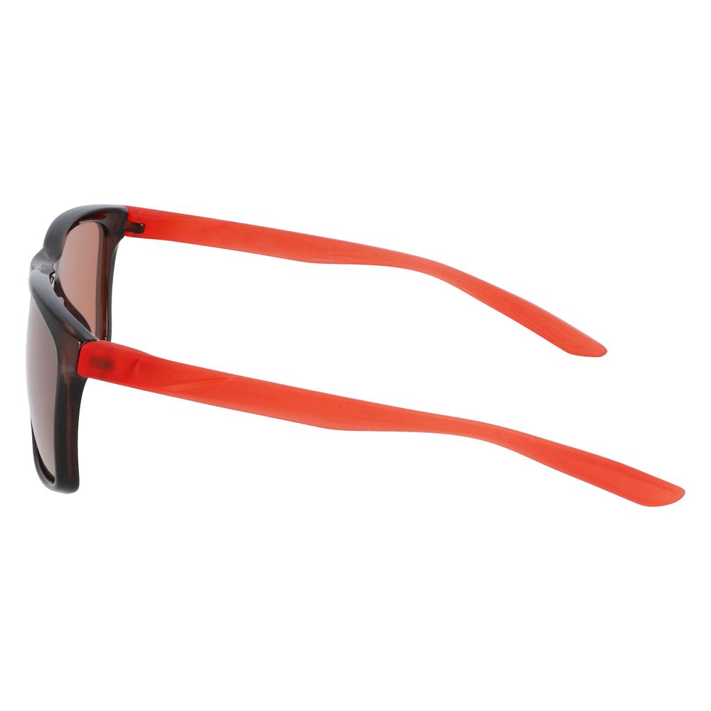 Side view of Nike Bicolor Injected Sunglasses with orange temples, unisex design, UV filter, measuring 55/19/140 mm.