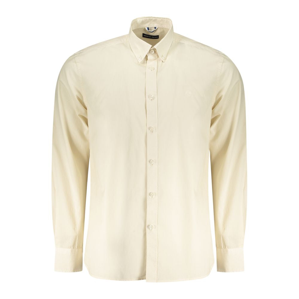 North Sails Beige Cotton Men Shirt with button-down collar and long sleeves, showcasing timeless elegance and sophistication.