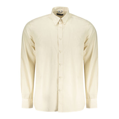 North Sails Beige Cotton Men Shirt with button-down collar and long sleeves, showcasing timeless elegance and sophistication.