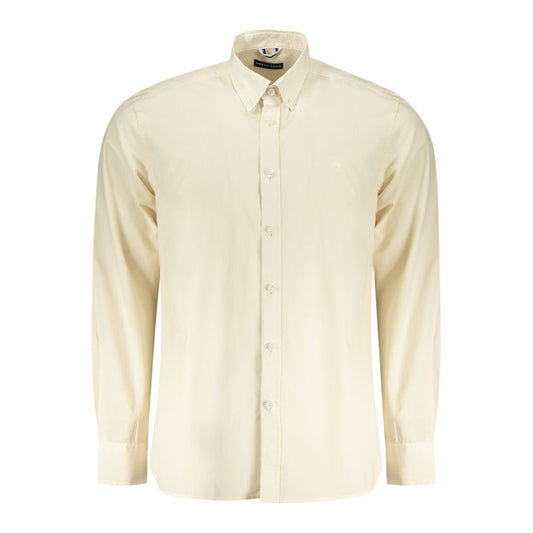 North Sails Beige Cotton Men Shirt with long sleeves and button-down collar, elegant design for sophisticated style.