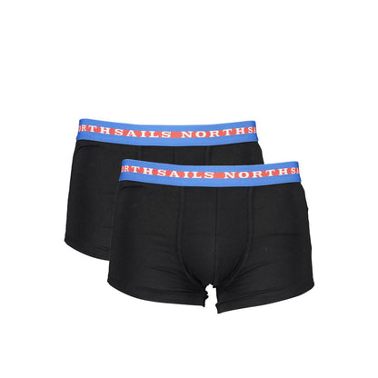 North Sails Black Cotton Men Boxer Pair with logo waistband, premium comfort and breathable fit.