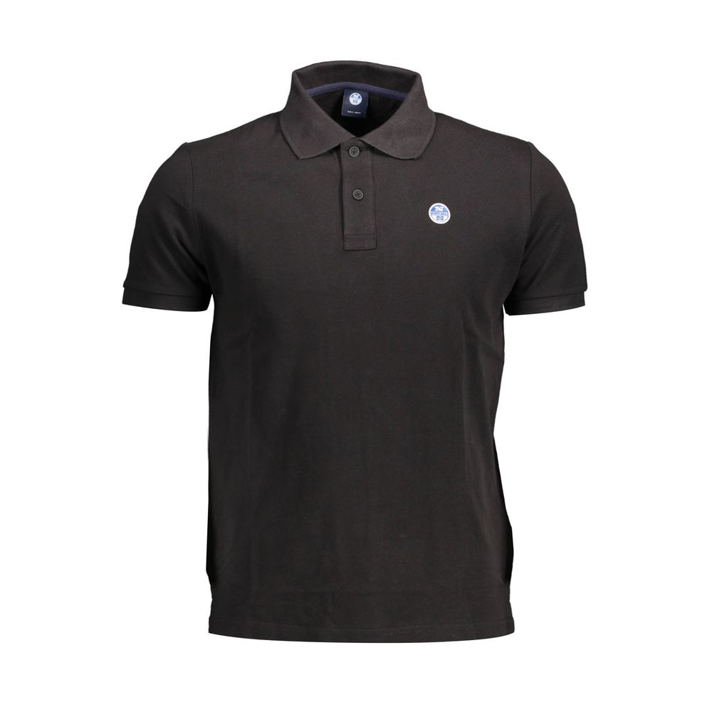 North Sails Black Cotton Men Polo Shirt with logo and two-button placket, crafted for comfort and style.