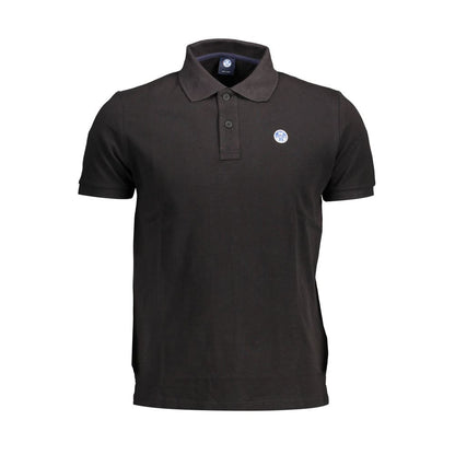 North Sails Black Cotton Men Polo Shirt with logo and two-button placket, crafted for comfort and style.