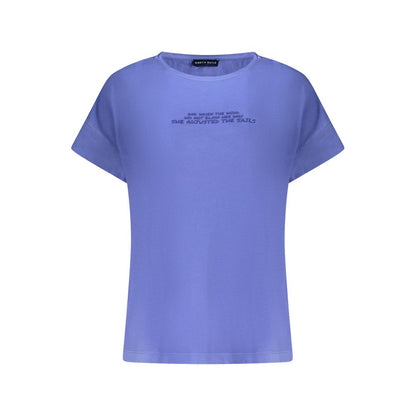North Sails Blue Cotton Women T-Shirt with short sleeves and wide neck design, featuring embossed print and iconic logo.