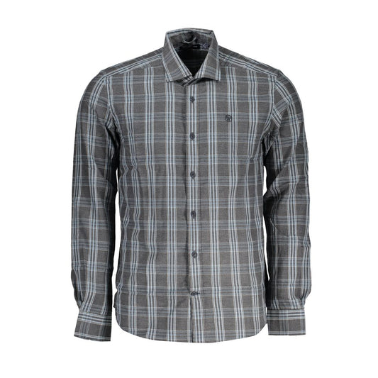 North Sails Brown Cotton Men Shirt in checked pattern with French collar and embroidery logo