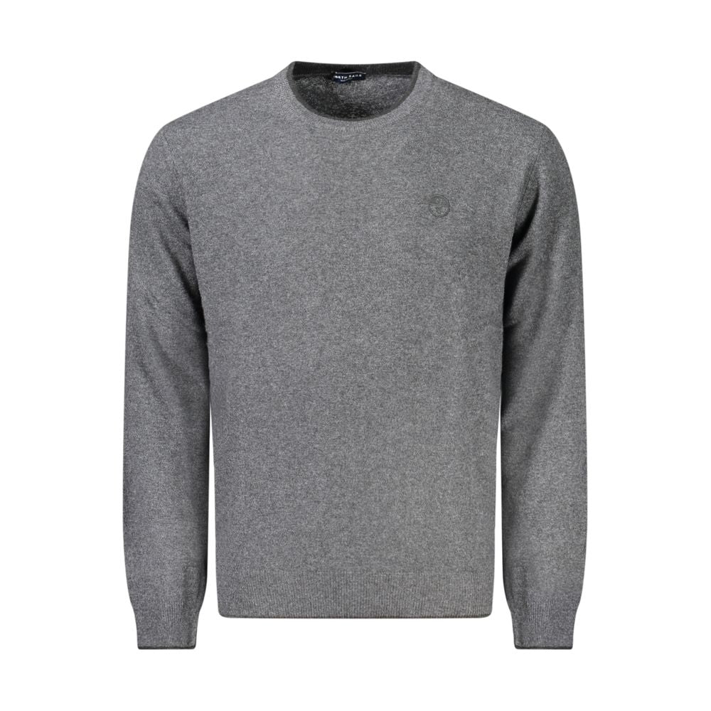 North Sails Gray Cashmere Sweater with long sleeves, crew neck, contrasting details, and logo embroidery.