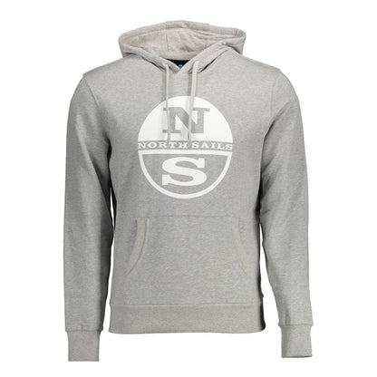 North Sails Gray Cotton Men Sweater with logo and hood
