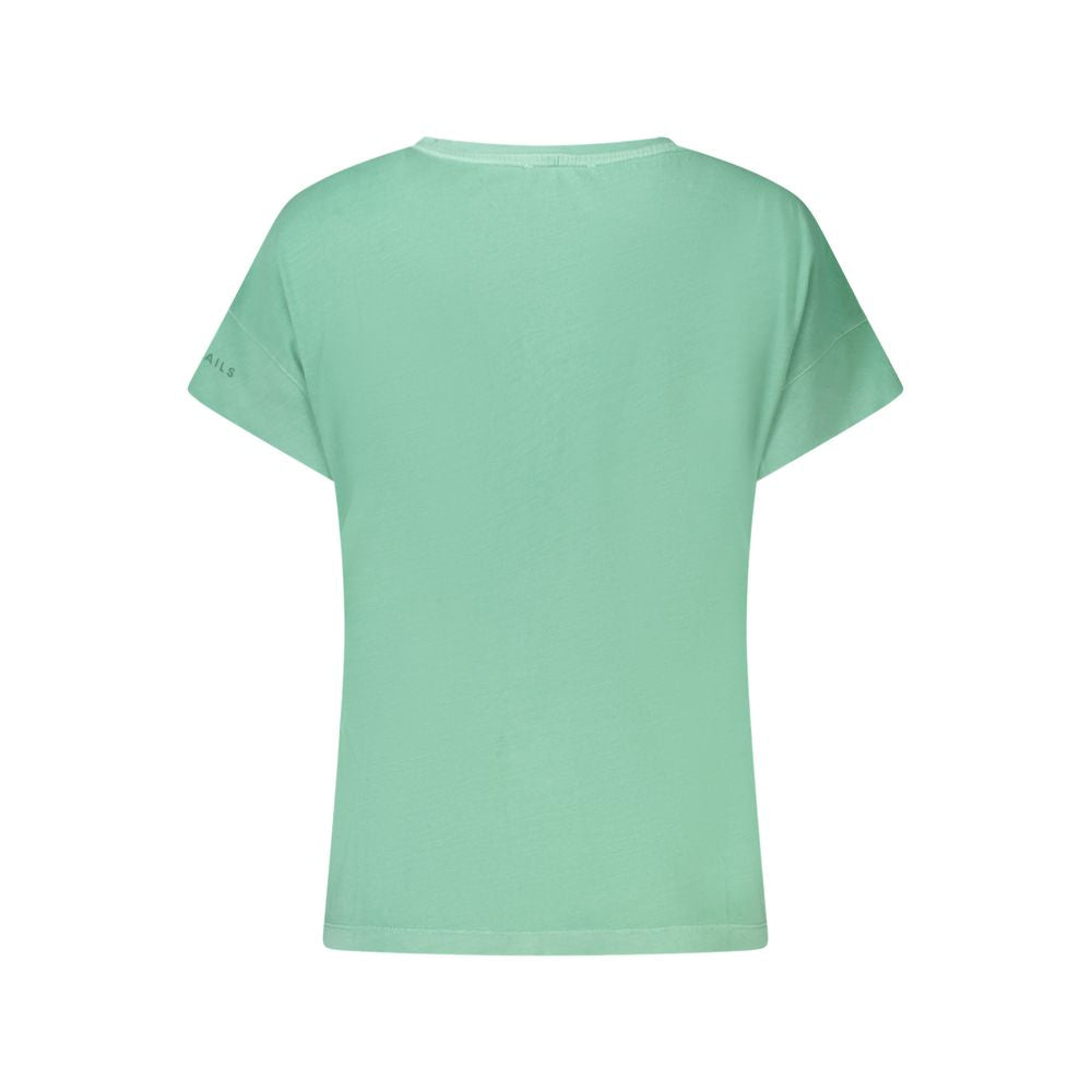 Back view of North Sails Green Cotton Women T-Shirt showcasing short sleeves and embossed logo on a lush green fabric.