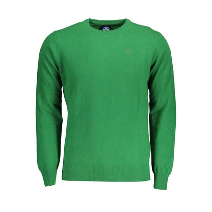 North Sails Green Wool Men Sweater with intricate embroidery and crew neck design, showcasing luxury Italian craftsmanship.