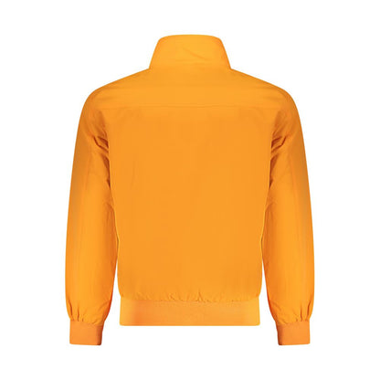Rear view of the vibrant North Sails Orange Polyamide Men Jacket showcasing its slim-fit design and craftsmanship in striking orange.