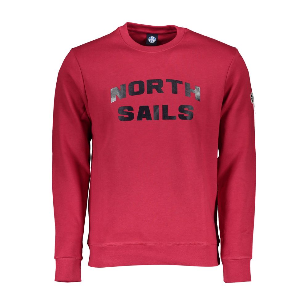North Sails Red Cotton Men Sweater with logo crew neck, long sleeves, and bold print, perfect for stylish casual wear.
