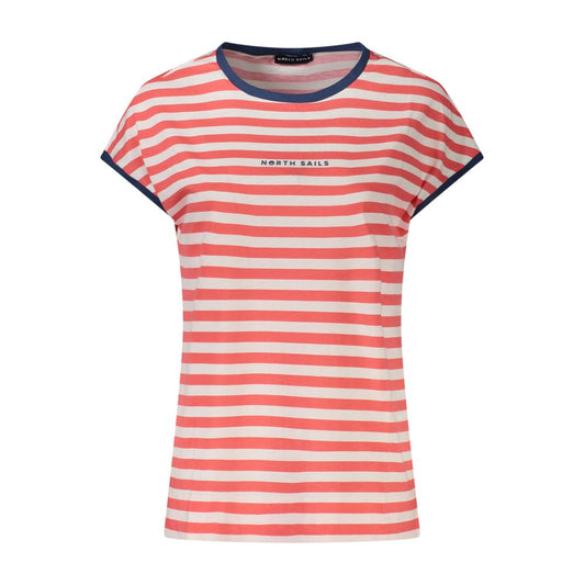 North Sails Red Cotton Women T-Shirt with bold stripes and signature logo, offering a sea-inspired style, sophistication, and comfort.