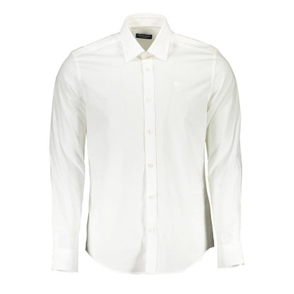 North Sails White Cotton Men Shirt with Italian collar and 1-button cuffs, showcasing a classic style and North Sails logo.