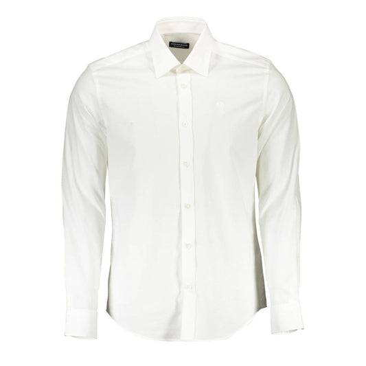 North Sails White Cotton Men Shirt, long sleeve, Italian collar, button-up with 1-button cuffs, classic sophisticated style.