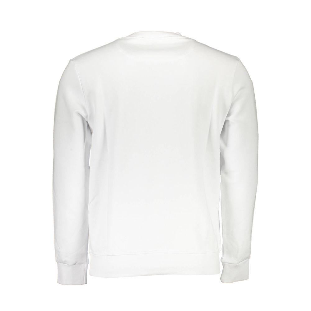 Back view of North Sails White Cotton Men Sweater, showcasing crewneck style and luxurious materials for comfort and nautical elegance.