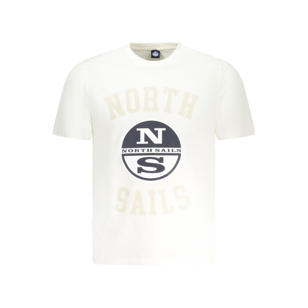 North Sails White Cotton Men TShirt with logo print and short sleeves, classic crew neck style in white cotton.