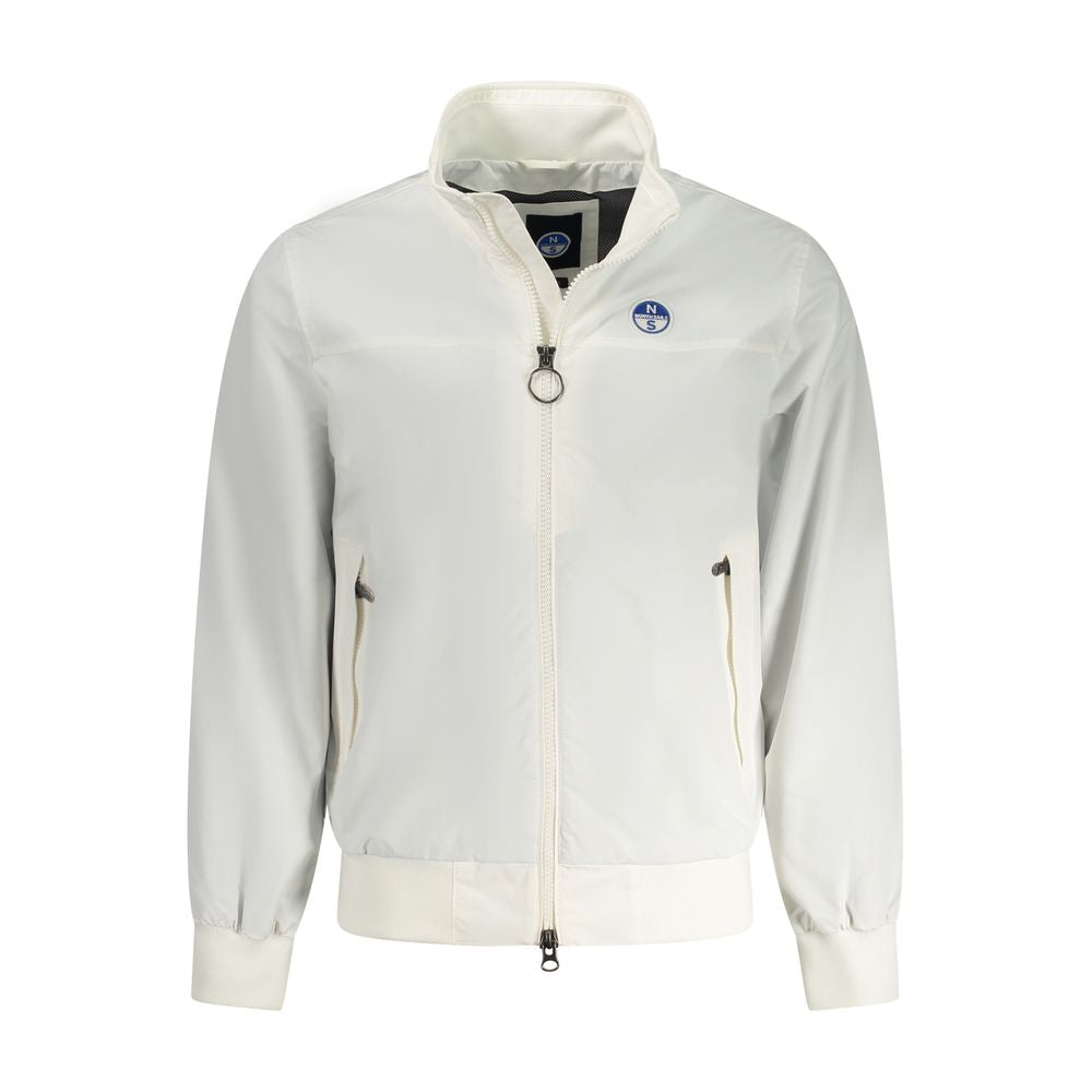 North Sails White Polyamide Men Jacket with zip closure and pockets for stylish functionality.