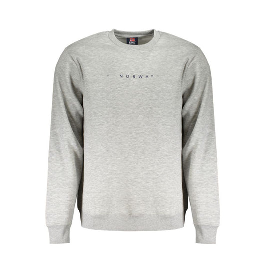 Norway 1963 Gray Cotton Men's Sweater with crew neck and emblematic print, showcasing casual style and comfort.
