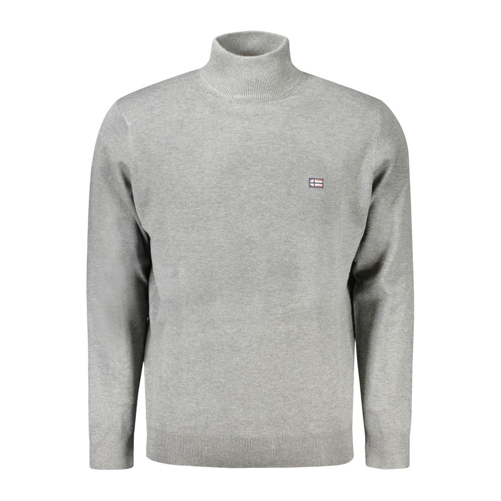 Norway 1963 Gray Polyester Sweater, long-sleeved high neck with embroidery logo, stylish design for all occasions.