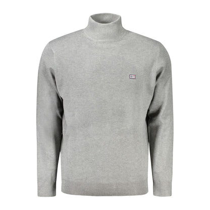 Norway 1963 Gray Polyester Sweater, long-sleeved high neck with embroidery logo, stylish design for all occasions.