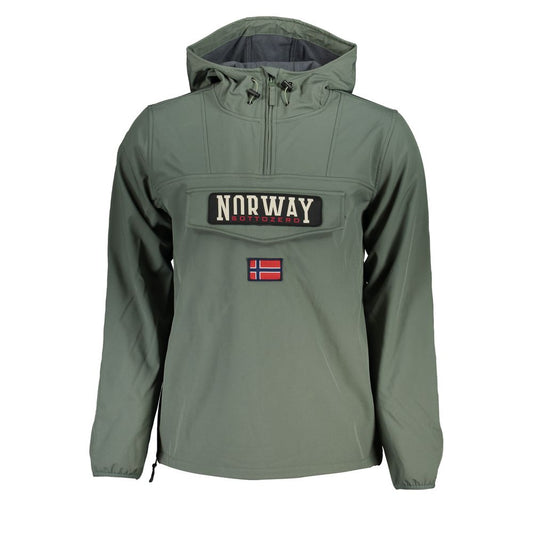 Norway 1963 Green Polyester Men's Jacket with hood, front pocket, and logo detailing for urban and adventure wear.